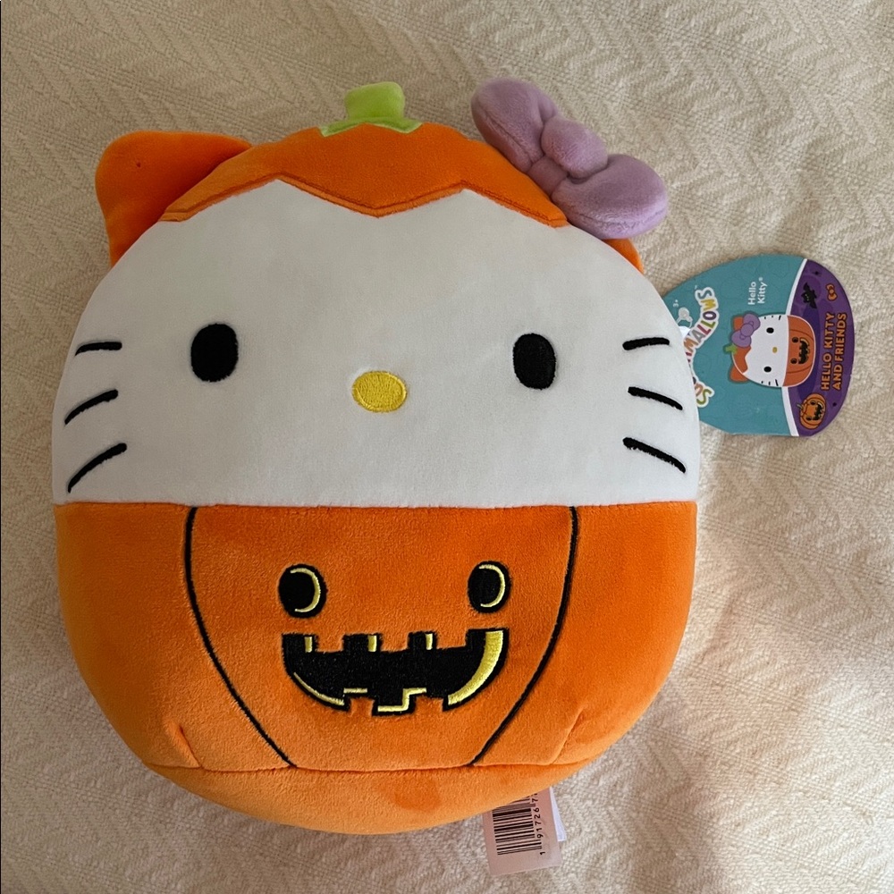 Hello Kitty Pumpkin Plush - Orange, White, and Purple, Squishmallows